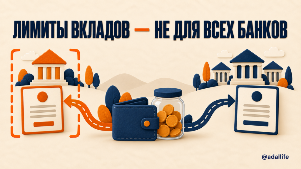 Кошелек и банка с монетами между двумя условными маршрутами к разным банковским лицензиям.