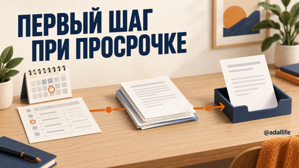 Календарь с пропущенной датой платежа и зарегистрированное заявление об изменении условий кредита.